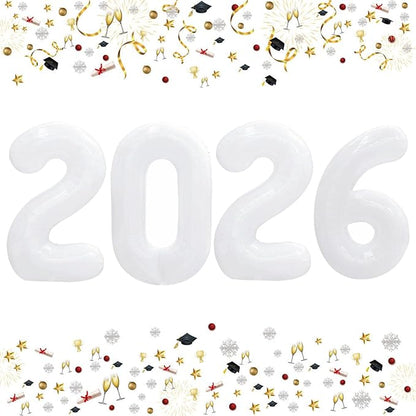 GOER 42 Inch 2026 Foil Number Balloons for 2026 New Year Eve Festival Party Supplies Graduation Decorations (White)