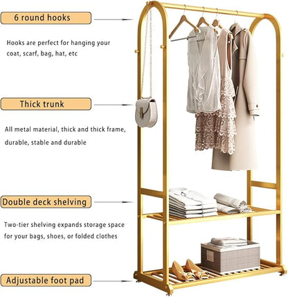 Gold clothing rack,Heavy duty clothes rack with bottom shelves,Small garment rack for hanging clothes,Wardrobe rack,hanging racks for clothes(L:23.6in)
