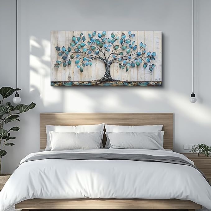 QIYILEXWART Large Wall Decor For Living Room Canvas Wall Art For Office Modern Wall Decorations For Bedroom Green Tree Landscape Painting Abstract Pictures Artwork Room Home Decor 24x48 In