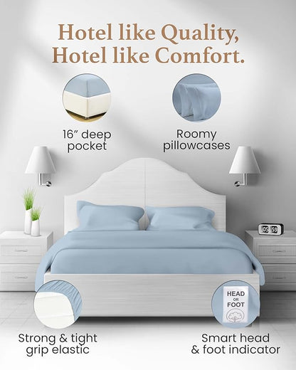 Split King Sheets Sets for Adjustable Bed Cotton, Luxury Sheets, 1000 TC Egyptian Cotton, 5 Piece 100% Cotton Split King Sheet Set, Sateen Weave, 2 Fitted - 16" Deep Pocket, Light Blue