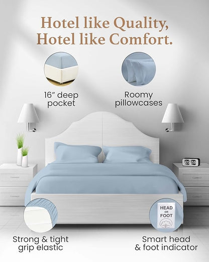Good Sleep Bedding Full Size Bed Sheets - 100% Egyptian Cotton Sheets Full Size Bed, 4Pc, 1000 TC, Full Sheet Set, Luxury Sateen Weave, Soft, 16" Deep Pocket Full Size Sheets Set - Light Blue Sheets