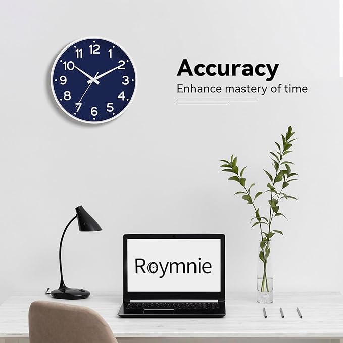 Wall Clock, Silent Wall Clocks Battery Operated 8 Inch-Modern Non Ticking Analog Clock Decorative for Kitchen Office Bathroom Bedroom(Navy Blue)
