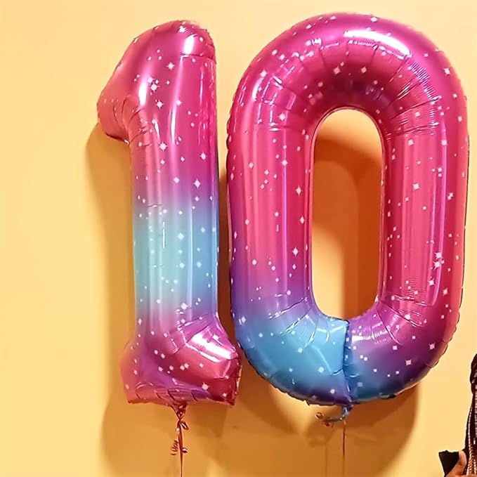 40 Inch Rainbow Gradient Balloon Number 9 Beige, Large Blue Pink Purple Foil Number Balloons Set 0-9, Starry Digital 9 Helium Balloons for Girls Women 9th Birthday Anniversary Party Decoration