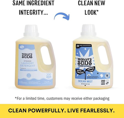 Molly's Suds Liquid Laundry Detergent | Clean Laundry Detergent Soap for Sensitive Skin | 2x Concentrated, High Efficiency (HE) | Ocean Mist - 100 Loads