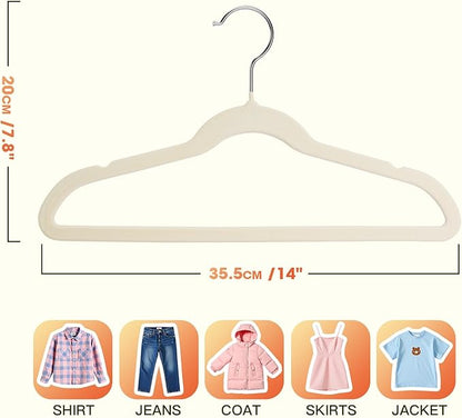 Baby Hangers 50 Pack 11 Inch,Velvet Baby Hanger Slim & Space-Saving,Kids Hangers with 360 Swivel Hook,Heavy Duty Toddler Hanger for Childrens Coats,Pants,and Dress (Beige)