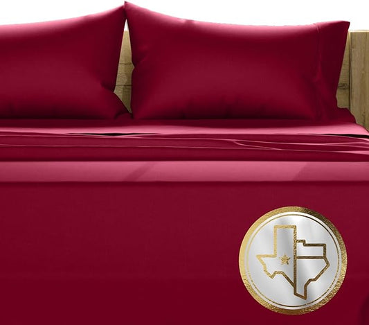 TEXAS LINEN CO. Luxury Egyptian Cotton King Size Sheet Set - 1000 Thread Count 4 Piece King Sheets, Soft, Cooling Extra Long Staple Sateen Weave Bed Sheets - Fits Upto 18” Deep Pocket - Burgundy