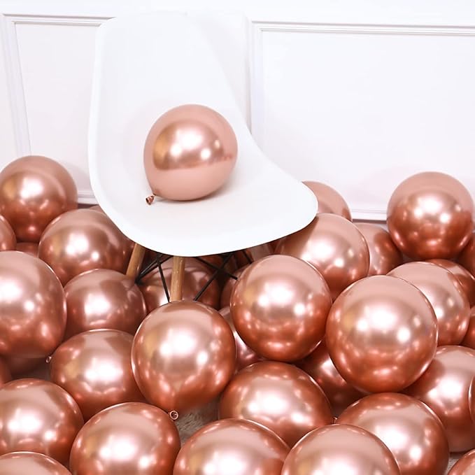 KALOR 12 Inch Metallic Rose Gold Balloons, 50 Pcs Latex Helium Metallic Balloons for Kid's Birthday Party, Baby Shower, Wedding, Graduate Party Decorations