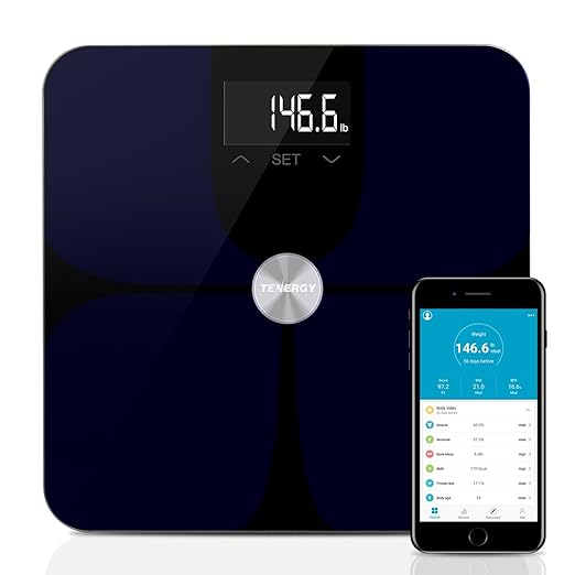 Tenergy Vitalis Body Fat Scale, High Precision BMI Scale, Wireless Bluetooth Body Scale with Large Display, Digital Weight Scale Max Weight 400 LBS, Compatible w/iOS/Android