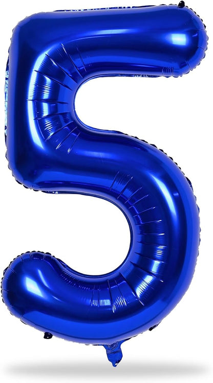 Navy Blue 5 Balloons, 40" Giant Helium Foil Number 0-9 Dark Blue Birthday Balloon for Boys, Self Inflating Digit 5 Balloons for Men Anniversary New Year Party Decorations Supplies