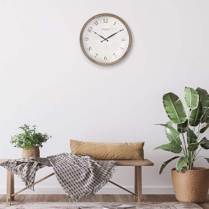 Modern Farmhouse Clock, No Ticking Silent Clock, Modern and Vintage (Light Gray Oak, 12 inch)