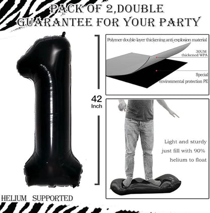 GOER Black Foil Balloons Number 1,Huge Number Balloons for 1st Birthday Party Supplies Anniversary Decorations (3 pcs,42 inch,32 inch,16inch)