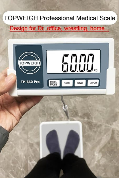 Medical Scale With Portable Carrying Bag, Larger Remote Display, 660lbs / 0.02lb, Floor Physician Scale, Longer Coiled Cord, Heavy Duty Digital for Body Weight, Measure in kg/oz/lb