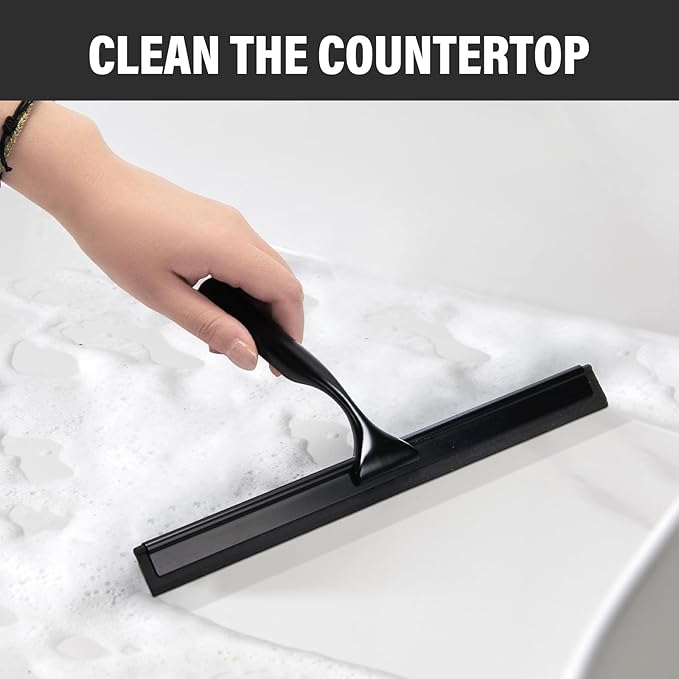 All-Purpose Shower Squeegee for Glass Doors Glass Squeegee for Bathroom Tile Shower Walls, Shower Doors, Window, Car Glass Cleaning Stainless Steel 10 inch Black
