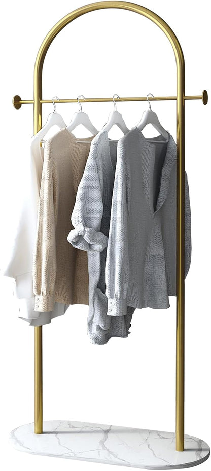 Gold Clothing Rack, Modern Clothes Rack with Marble Base, Heavy-duty Coat Racks Freestanding,garment racks for hanging clothes,Can Hang Jacket Garment, Hat, Scarf, Organize Shoes
