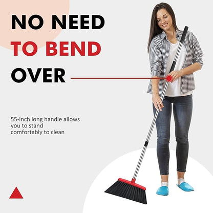 NACENA Heavy Duty Broom, 55 Inch Long Handle Outdoor Large Angle Brooms, Commercial Broom for Sweeping Indoor, for Home Garage Kitchen Office Courtyard Lobby Patio Lawn Concrete, 4 Pack (Black&Red)