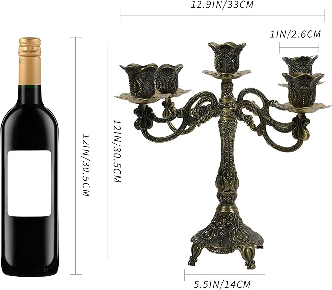 5-Candle Candelabra Metal Candlestick Holder Decoration for Weddings, Churches, Halloween, Christmas, Birthday Party (A-Bronze)