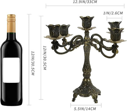 5-Candle Candelabra Metal Candlestick Holder Decoration for Weddings, Churches, Halloween, Christmas, Birthday Party (A-Bronze)