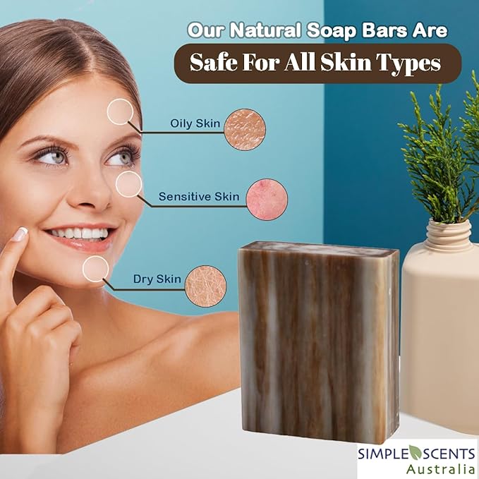 SSA Sandalwood Scented Natural Soap Bars (5 Bars), 3.5oz Australian Moisturizing Triple Milled Soap Bars Enriched with Shea Butter - Long Lasting Plant Based Body Bath Bars for Men & Women