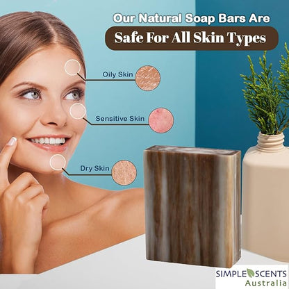SSA Sandalwood Scented Natural Soap Bars (5 Bars), 3.5oz Australian Moisturizing Triple Milled Soap Bars Enriched with Shea Butter - Long Lasting Plant Based Body Bath Bars for Men & Women