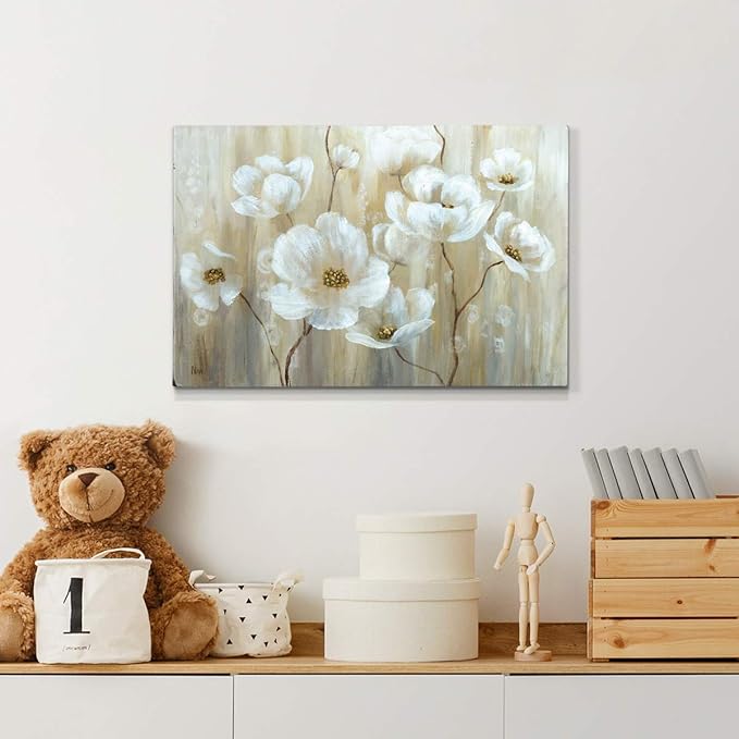 Wexford Home Home Decor Landscape Canvas Wall Art Abstract Floral Painting Modern Pictures Artwork Decoration for Living Room Kitchen Bathroom Office, Ready to Hang, Shimmering Blossoms, 8x12