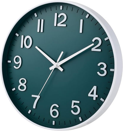HZDHCLH Green Wall Clocks Battery Operated,12 inch Silent Non Ticking Modern Wall Clock for Living Room Bedroom Kitchen Office Classroom Decor