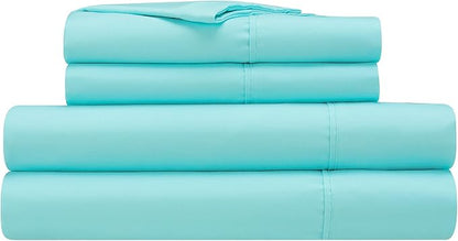 Serta Simply Clean Super Soft Hypoallergenic Stain Resistant Deep Pocket 4 Pieces Solid Bed Sheet Set, Full, Turquoise