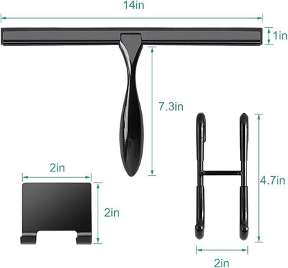 Shower Squeegee for Glass Doors,14-Inch Shower Glass Squeegee, Matte Black Shower Squeegee for Shower Doors,Mirror,Windows, with Shower Door Hook and Adhesive Hook