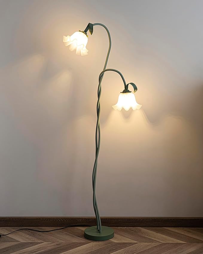 Creative Lily of The Valley 2 Heads Flowers Lily Floor Lamp Living Room Sofa Side Bedroom Bedside Flower Floor Lamp (2heads)