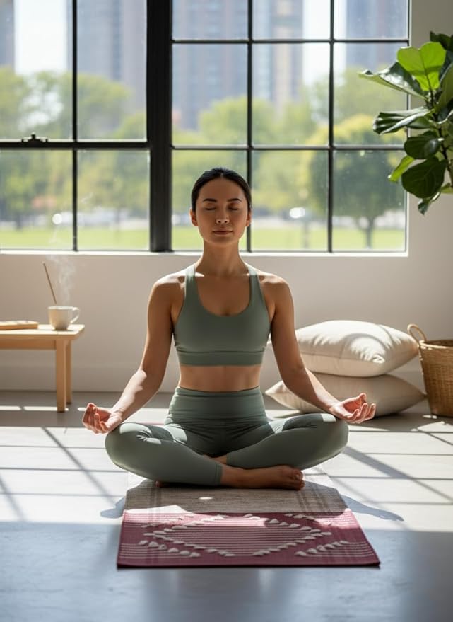 Craftyansari Handwoven Cotton Yoga Mat, Natural, 72 x 24 Inches, Fair Trade, Soft Absorbent Surface for Exercise, Workout, Meditation