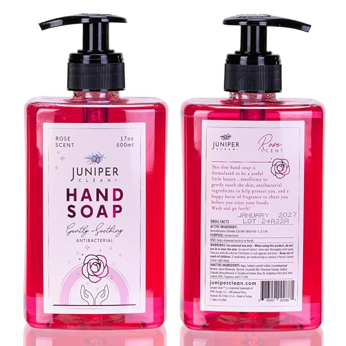 Antibacterial Hand Soap with Pump, Rose Scent, Liquid Hand Soap 17 Fl Oz (Pack of 1)