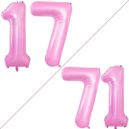 GOER Number 17 Balloons for 17th Birthday Sweet 17 Party Decorations,42 Inch Jumbo Foil Helium 71 Balloons for 71st Birthday Party Decoration (Light Pink)
