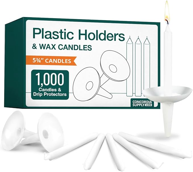 Concordia Supply Plastic Holder Candle Drip Protectors - 5.75" x 1/2" Candles w/Easy to Hold White Plastic Candle Holders - Ideal for Candle Light, Memorial, & Congregational Services - Set of 1000