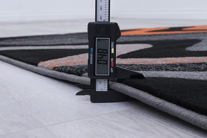 Allstar 8x10 Grey and Gainsboro Grey Modern and Contemporary Rectangular Accent Rug with Orange and Charcoal Grey Wavy Zigzag Design (7' 9" x 9' 8")
