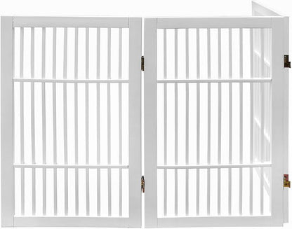 Pet Dog Gate Strong and Durable Freestanding Folding Acacia Hardwood Portable Wooden Fence Indoors or Outdoors by Urnporium (White Pet Gate, 3 Panel 30" Tall)