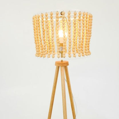 Modern Farmhouse Tall Lamps for Bedroom Office Birch Wood Beaded Table Floor Lamp Three Legged Floor Lamp for Living Room, Bedside, Study Room