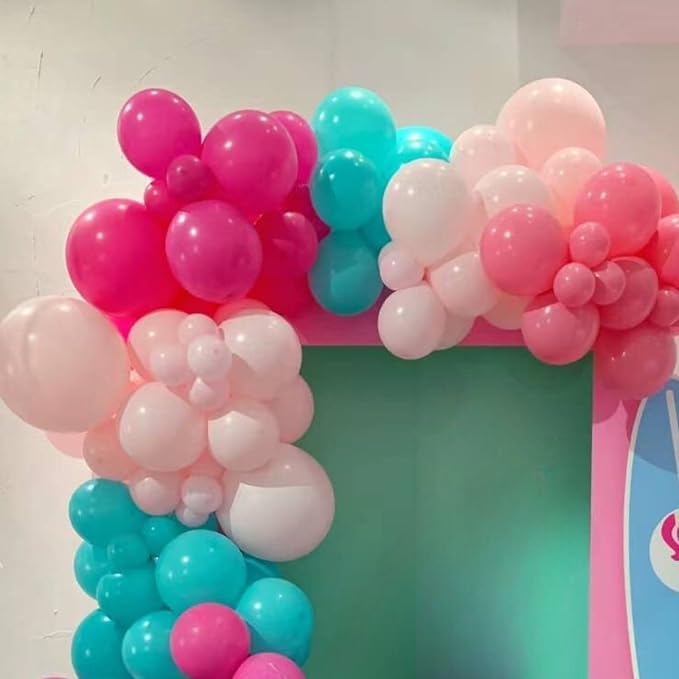 Pink Blue Balloons, 60Pcs Hot Pink Teal Blue Balloons, 12 Inch Hot Pink Confetti Helium Balloon Rose Red Turquoise Latex Balloon for Birthday Wedding Baby Shower Summer Flamingo Party Decorations