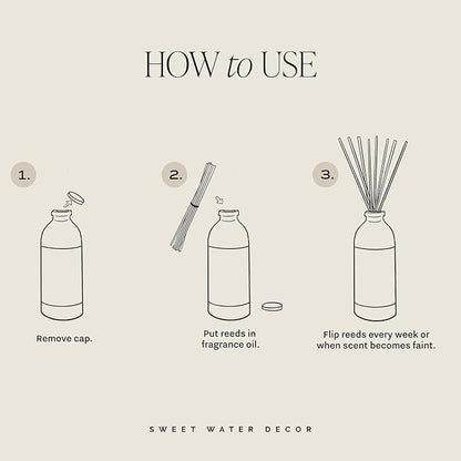 Sweet Water Decor Luxury Getaway Reed Diffuser Set - Room Diffuser with Leather, Amber & Musk Scent - Reed Diffuser for Bathroom Lasts for 4 Months - Home Diffuser with Premium Fragrance Oils