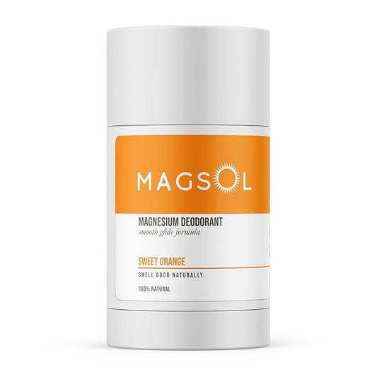 MAGSOL Magnesium Deodorant for Men, Aluminum Free, Baking Soda Free Natural Deodorant for Sensitive Skin, Long Lasting Odor Protection with Sweet Almond Oil, Sweet Orange 2.6 oz
