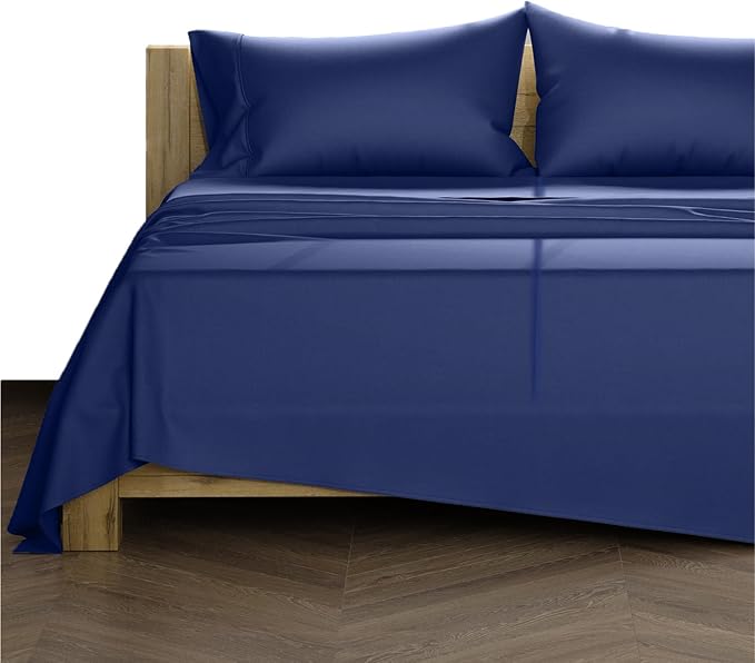 TEXAS LINEN CO. Luxury Egyptian Cotton Split Sheet Set - 1000 Thread Count 5 PC Cotton Sheets for Adjustable Bed, Soft, Cooling Extra Long Staple Sateen Sheets - Fits Upto 18” Deep Pocket - Navy Blue