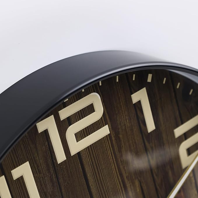 NUOVO 14Inch Wall Clock Dark Brown Number Quartz Large Decorative Silent Wall Clock Countryside Decorative Quiet Clock for Kitchen Home Office