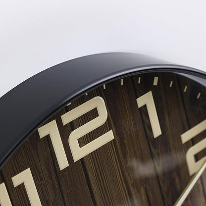 NUOVO 14Inch Wall Clock Dark Brown Number Quartz Large Decorative Silent Wall Clock Countryside Decorative Quiet Clock for Kitchen Home Office