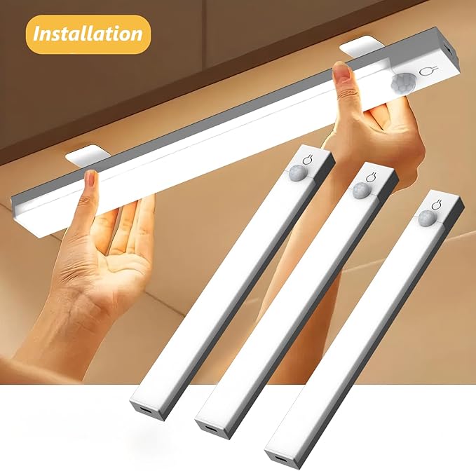 Under Cabinet Lighting 8 Inches Rechargeable Motion Sensor Light Indoor, 3 Color Dimmable Closet Light Battery Operated, USB Stick on LED Magnetic Under Counter Lights for Kitchen Stair, 6 Packs