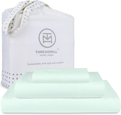 Threadmill Sheets for Twin XL Mattress | 600 Thread Count Twin XL Bed Sheets Set with 15” Deep Pocket | Sateen Weave 3-Piece Bedding Set with Cooling Effect | Seaglass