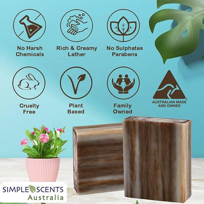 SSA Sandalwood Scented Natural Soap Bars (5 Bars), 3.5oz Australian Moisturizing Triple Milled Soap Bars Enriched with Shea Butter - Long Lasting Plant Based Body Bath Bars for Men & Women