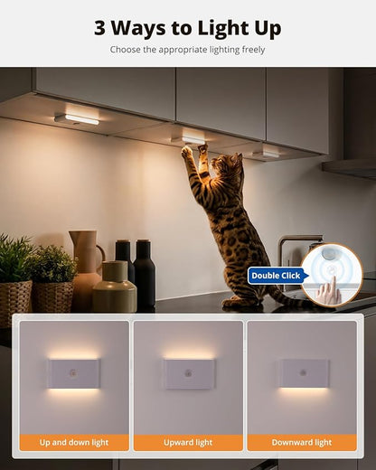 wowatt Rechargeable Motion Sensor Stair Light, Whtie Automatic Lights with Magnetic Mount, Dimmable Step Lights Indoor for Stairway, Hallway, Kitchen, Bathroom(8 Packs)