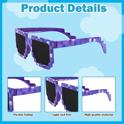 36 Pack Pixel Sunglasses Bulk, 6 Colors Pixelated Mosaic Gamer Glasses Party Favors, Gamer Robot Pixelated Sunglasses for Kids Adults Boys Girls Birthday Photo Props Party Supplies