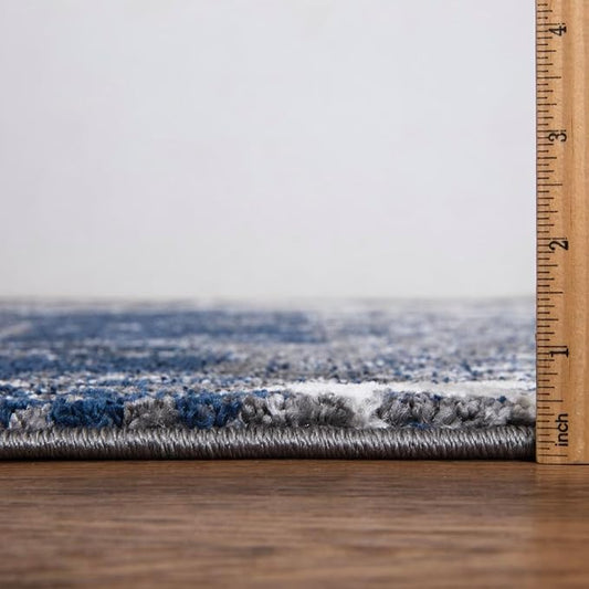 Keen Home Design Area Rugs - 2x14 Non-Shedding, Abstract Rugs for Kitchen, Living Room, Bedroom, Dining Room, Entryway - Size: 2'8" x 14', Navy/Grey/White