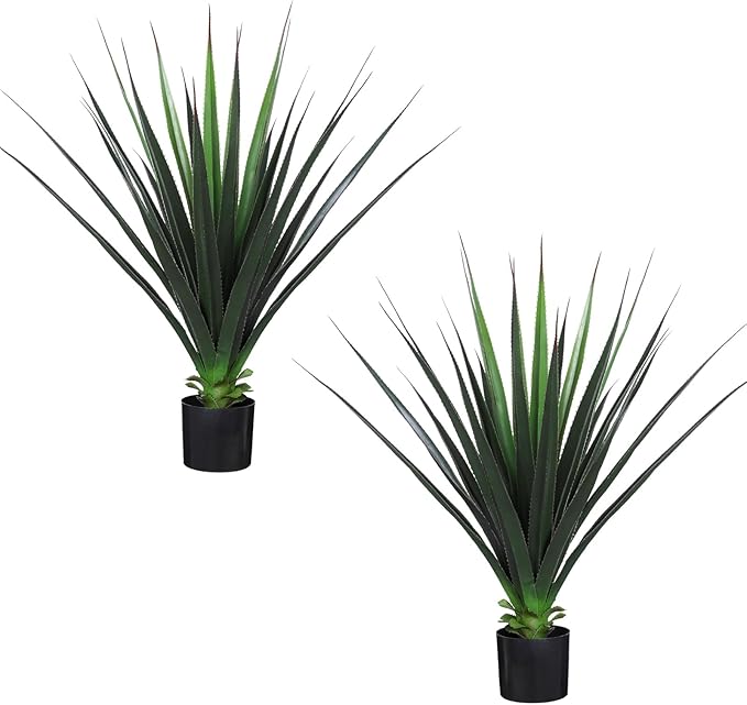 Veryhome 3FT Agave Plant Artificial Succulents 35 Inch Large Fake Outdoor Plants UV Resistant Faux Greenery for Indoor Home Office Floor Front Porch Decor(Set of 2)