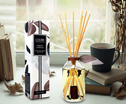 LOVSPA Reed Diffuser Set, Cinnamon & Clove Buds Scented Oil Diffuser with Sticks, Home Fragrance Accessories for Bathroom Shelf Decor, Aroma Diffusers for Home or Office Fall Decor, USA Made