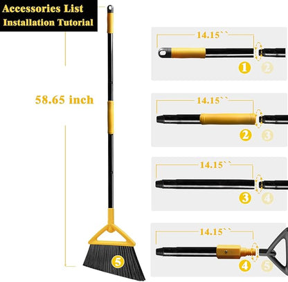 Heavy Duty Broom Outdoor and Indoor, 3 Pack Upgraded Commercial Angle Brooms, Perfect Yellow Broom of House, Kitchen, Garage, Courtyard